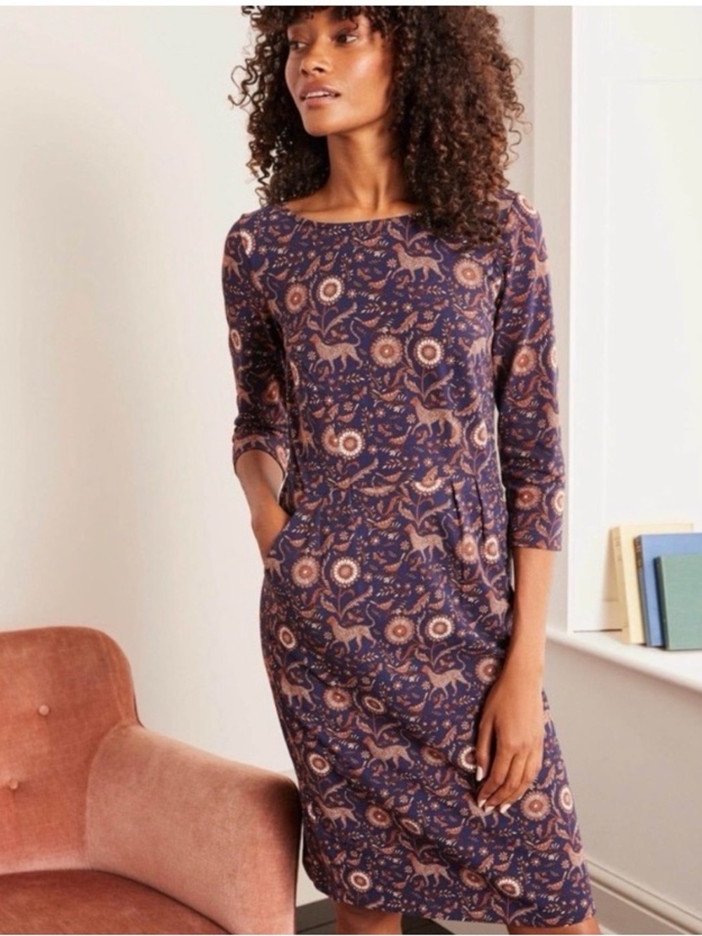 Boden Penny Jersey Dress Navy Wild Garden size 6R